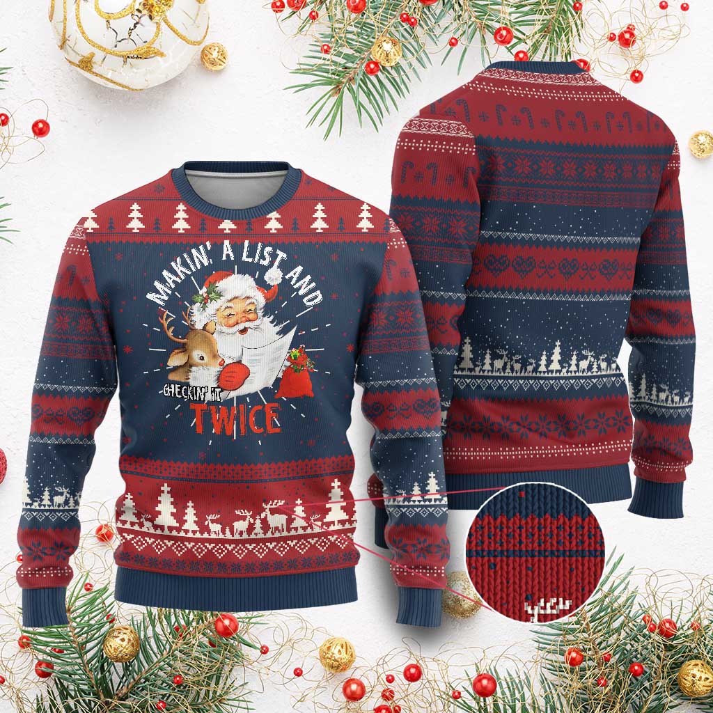 Funny Xmas Santa Ugly Christmas Sweater Makin' A List And Checkin' It Twice TS11 Burgundy Print Your Wear
