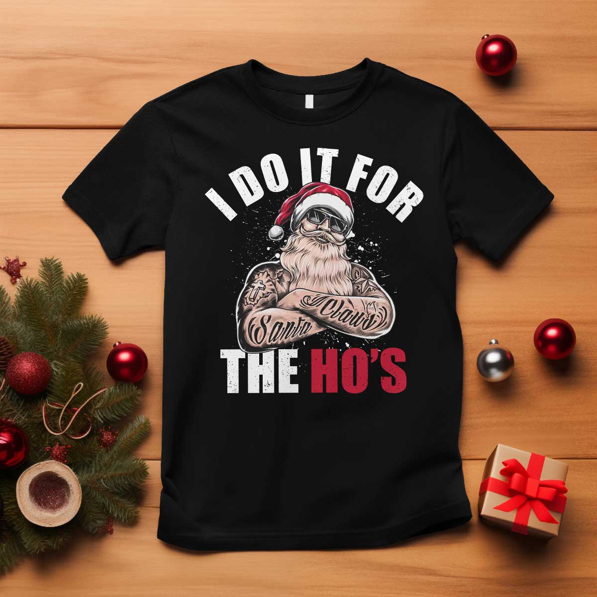 Funny Christmas Santa T Shirt I Do It For The Ho's TS11 Black Print Your Wear