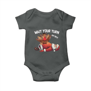 Funny ThanksMas Baby Onesie Wait Your Turn Fat Boy Turkey Santa TS11 Dark Heather Print Your Wear