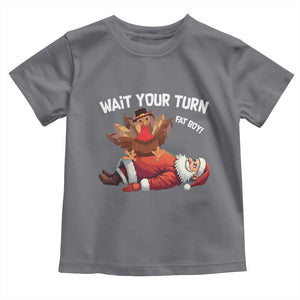 Funny ThanksMas Baby Shirt Wait Your Turn Fat Boy Turkey Santa TS11 Charcoal Print Your Wear
