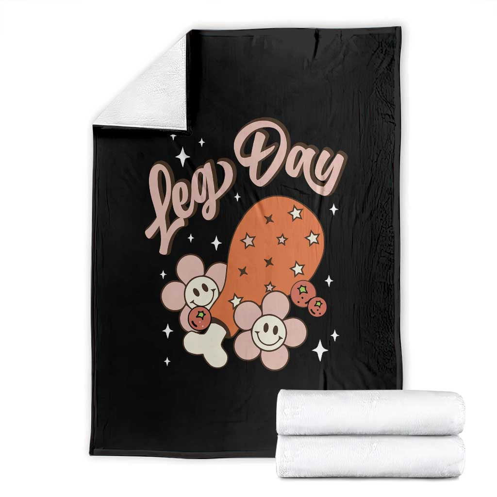 Funny Retro Thanksgiving Throw Blanket Leg Day Fall Season Family Matching TS11 Black Print Your Wear