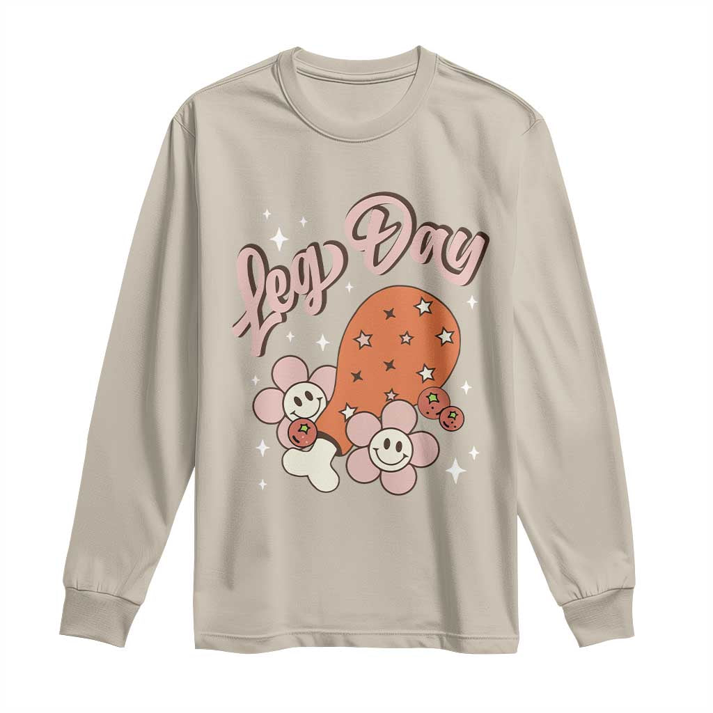 Funny Retro Thanksgiving Long Sleeve Shirt Leg Day Fall Season Family Matching TS11 Sand Print Your Wear