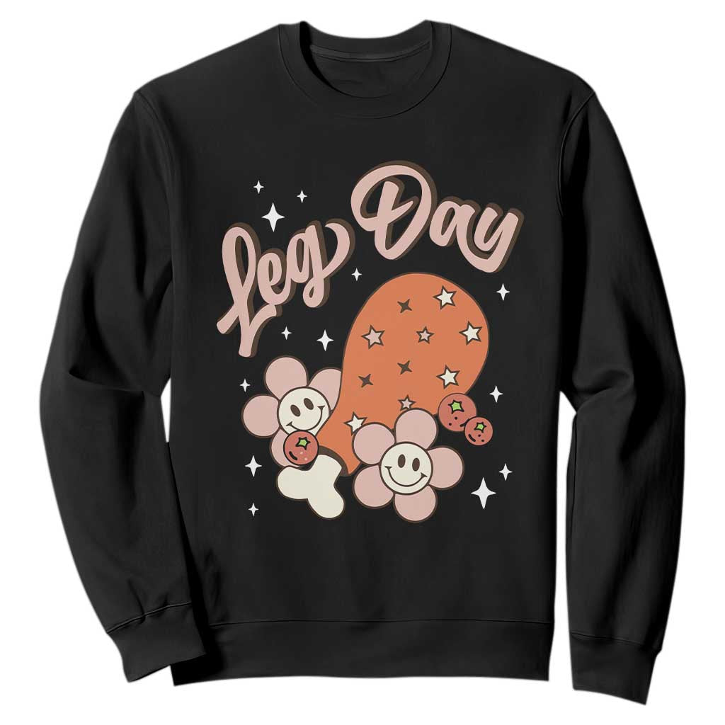 Funny Retro Thanksgiving Sweatshirt Leg Day Fall Season Family Matching TS11 Black Print Your Wear