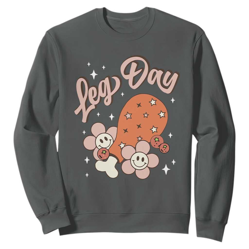 Funny Retro Thanksgiving Sweatshirt Leg Day Fall Season Family Matching TS11 Dark Heather Print Your Wear
