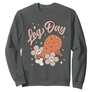 Funny Retro Thanksgiving Sweatshirt Leg Day Fall Season Family Matching TS11 Dark Heather Print Your Wear