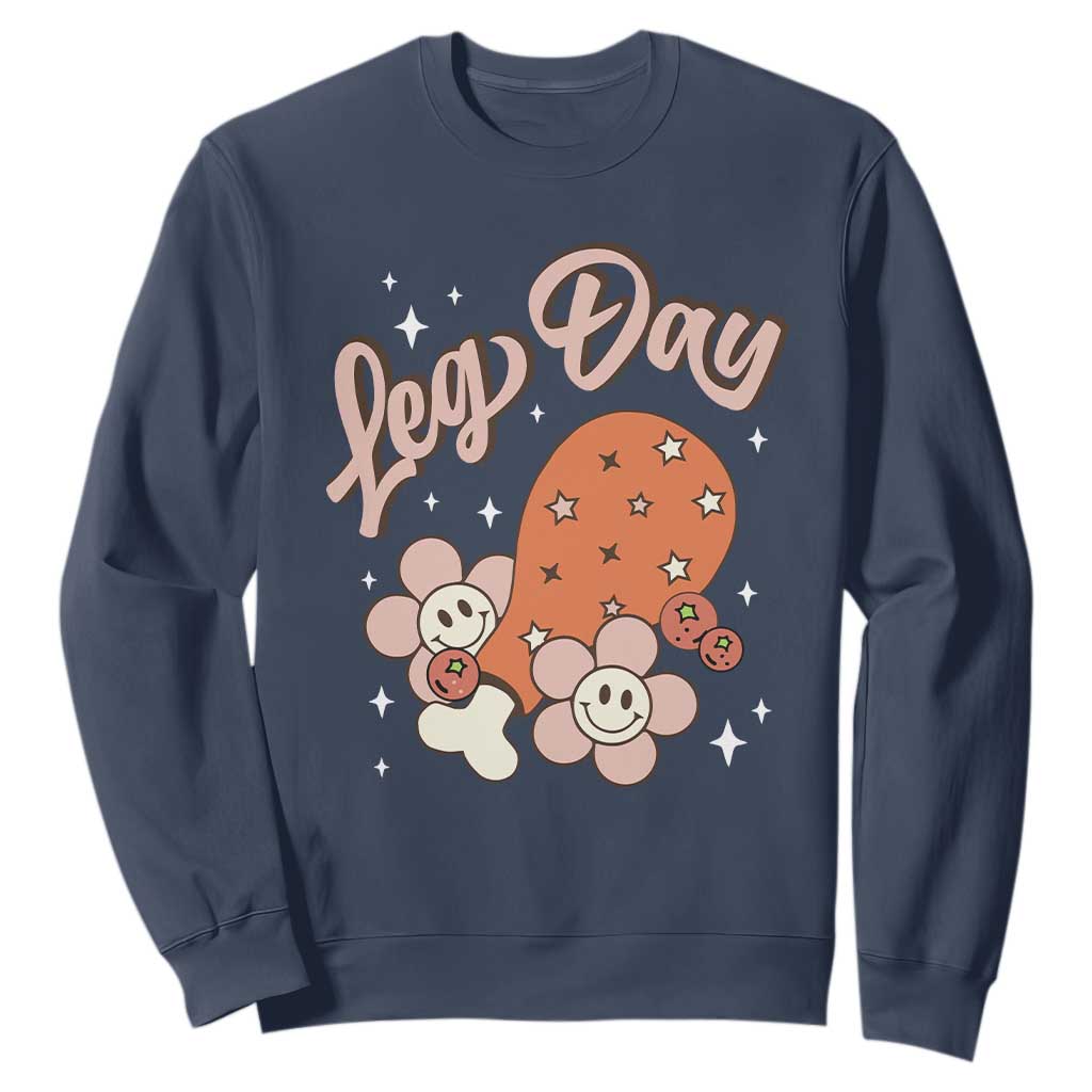 Funny Retro Thanksgiving Sweatshirt Leg Day Fall Season Family Matching TS11 Navy Print Your Wear