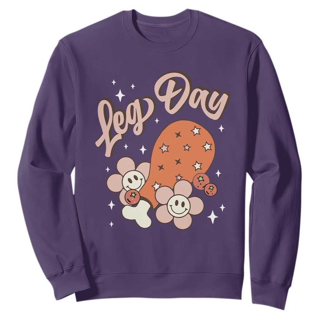 Funny Retro Thanksgiving Sweatshirt Leg Day Fall Season Family Matching TS11 Purple Print Your Wear