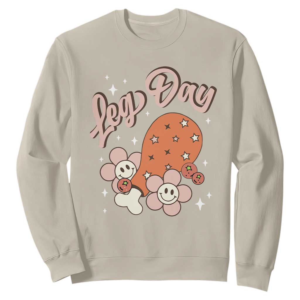 Funny Retro Thanksgiving Sweatshirt Leg Day Fall Season Family Matching TS11 Sand Print Your Wear