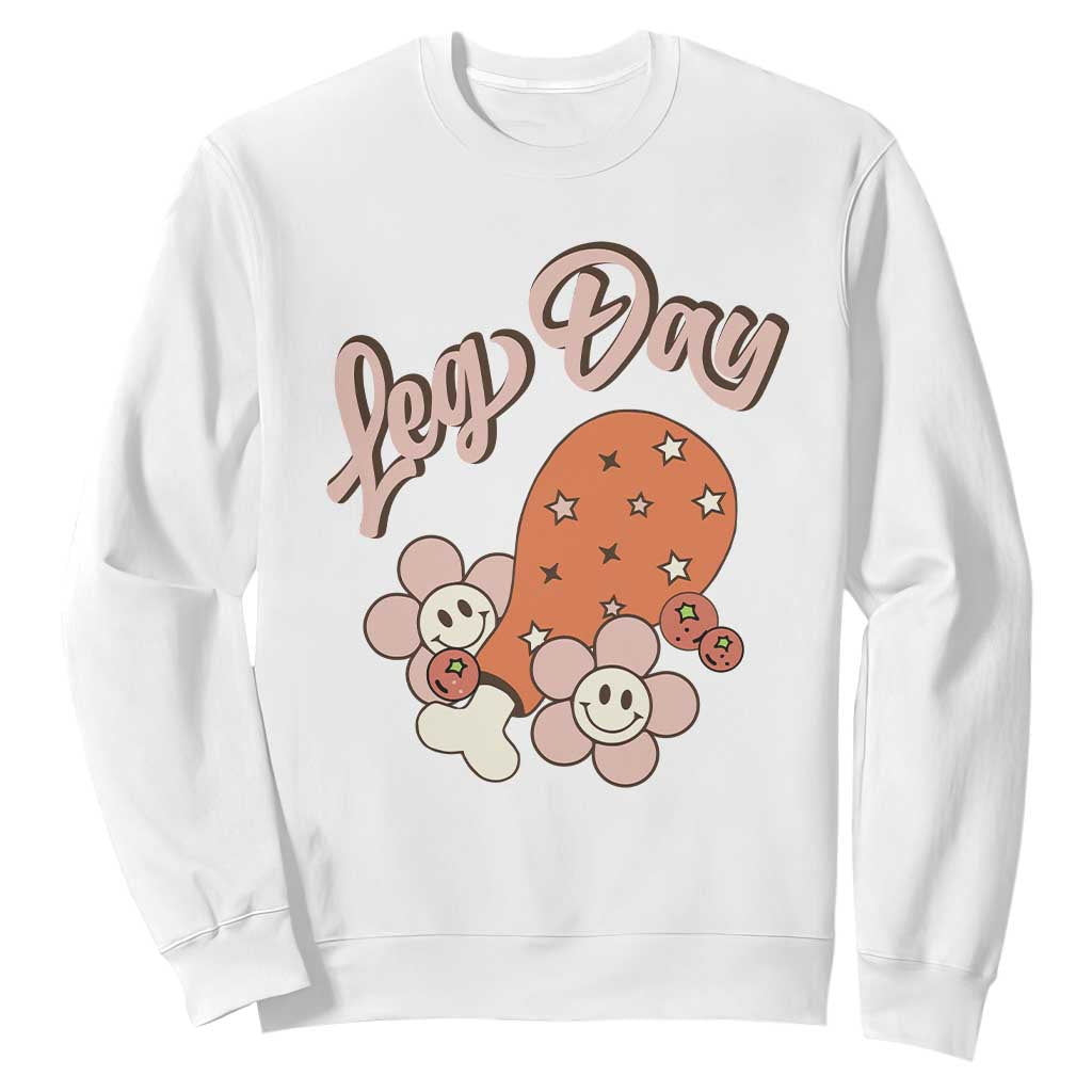 Funny Retro Thanksgiving Sweatshirt Leg Day Fall Season Family Matching TS11 White Print Your Wear