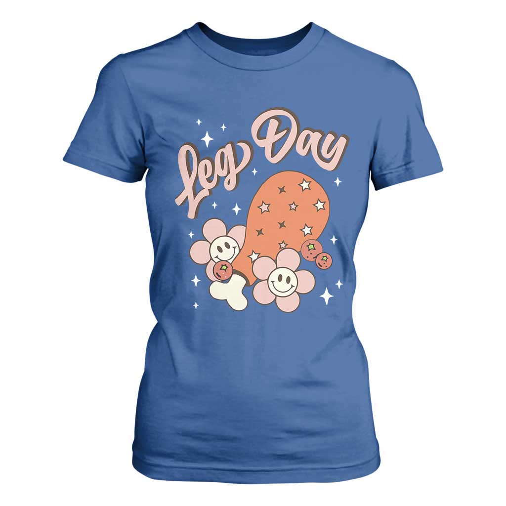 Funny Retro Thanksgiving T Shirt For Women Leg Day Fall Season Family Matching TS11 Royal Blue Print Your Wear