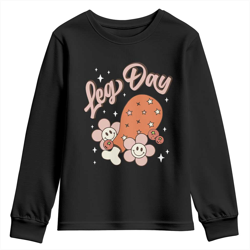 Funny Retro Thanksgiving Youth Sweatshirt Leg Day Fall Season Family Matching TS11 Black Print Your Wear