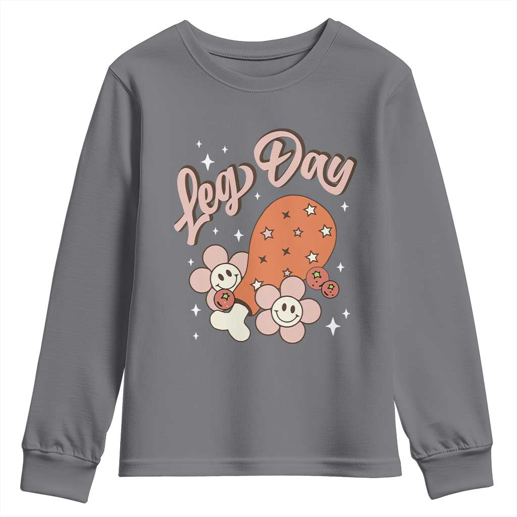 Funny Retro Thanksgiving Youth Sweatshirt Leg Day Fall Season Family Matching TS11 Charcoal Print Your Wear