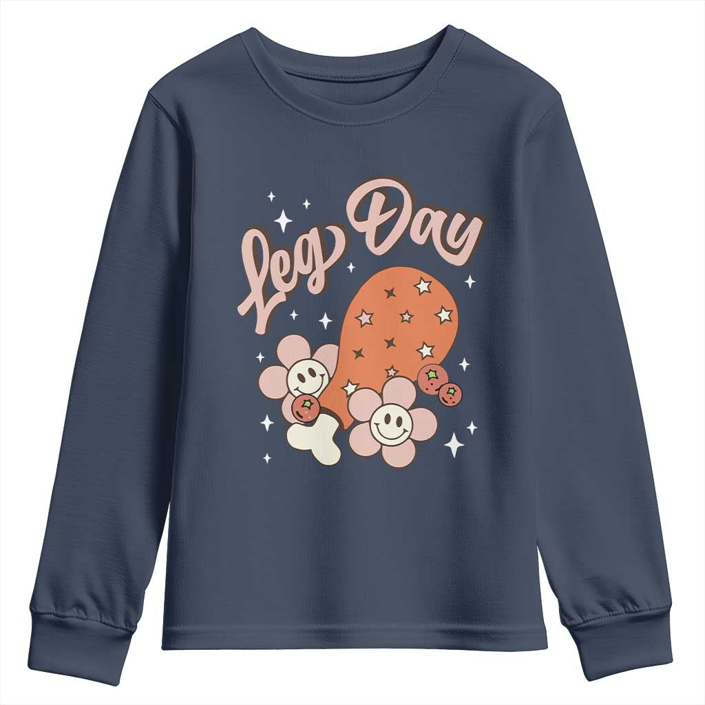 Funny Retro Thanksgiving Youth Sweatshirt Leg Day Fall Season Family Matching TS11 Navy Print Your Wear