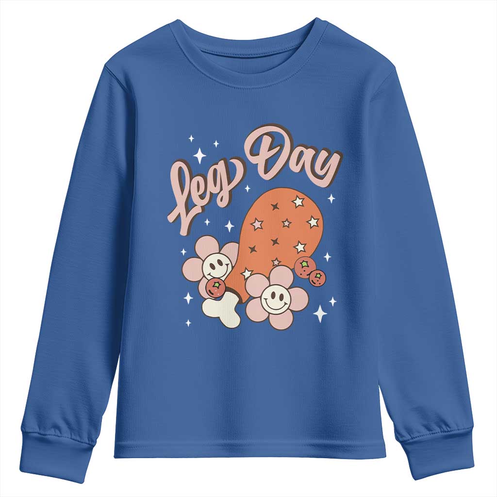 Funny Retro Thanksgiving Youth Sweatshirt Leg Day Fall Season Family Matching TS11 Royal Blue Print Your Wear