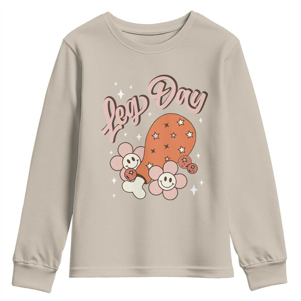 Funny Retro Thanksgiving Youth Sweatshirt Leg Day Fall Season Family Matching TS11 Sand Print Your Wear