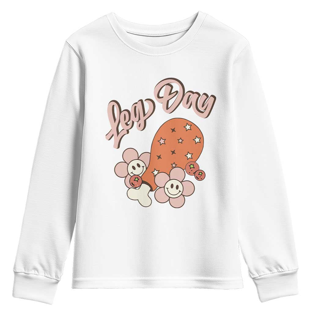 Funny Retro Thanksgiving Youth Sweatshirt Leg Day Fall Season Family Matching TS11 White Print Your Wear