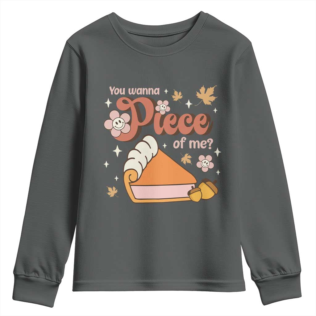 Funny Retro Thanksgiving Youth Sweatshirt You Wanna Piece Of Me Fall Season Family Matching TS11 Dark Heather Print Your Wear
