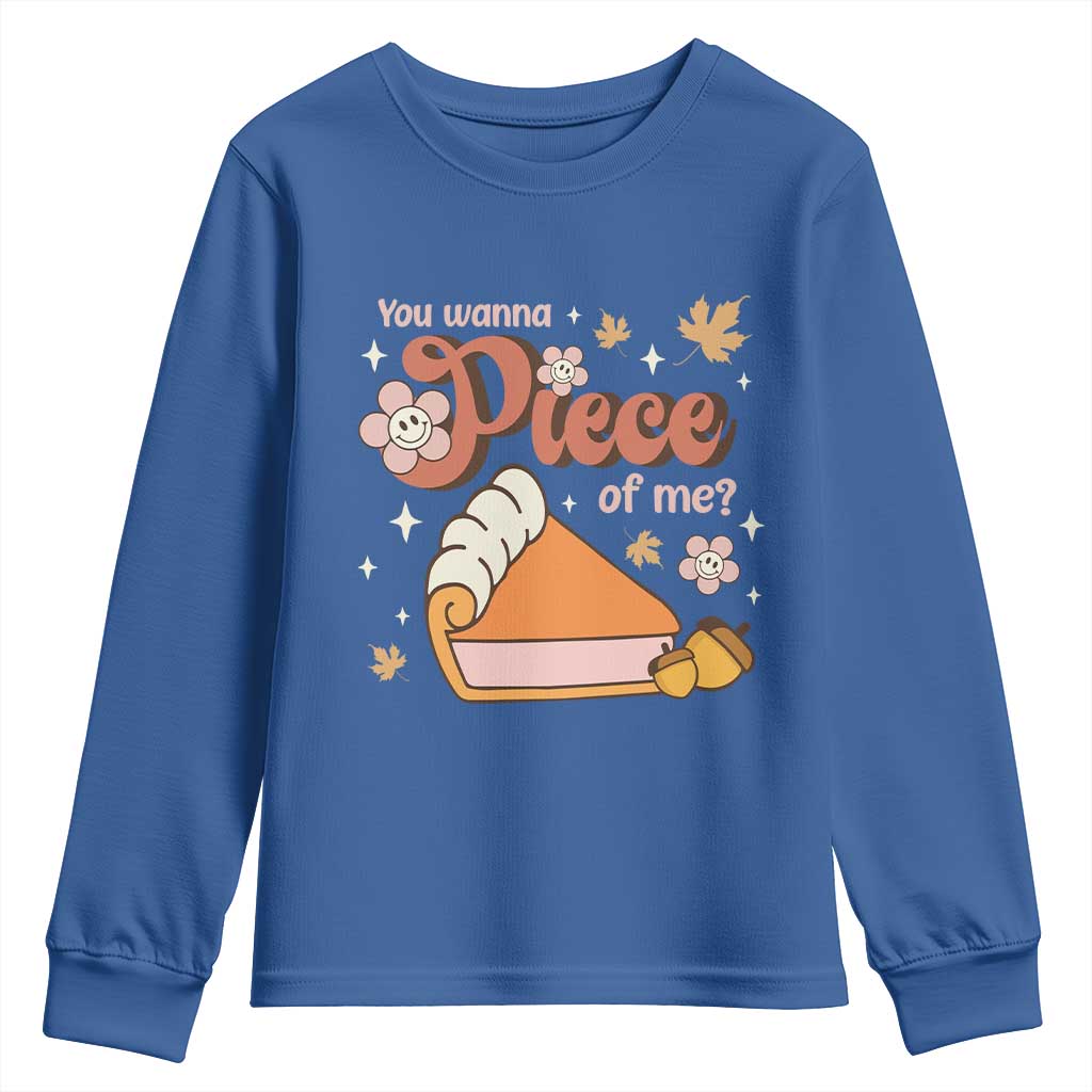 Funny Retro Thanksgiving Youth Sweatshirt You Wanna Piece Of Me Fall Season Family Matching TS11 Royal Blue Print Your Wear