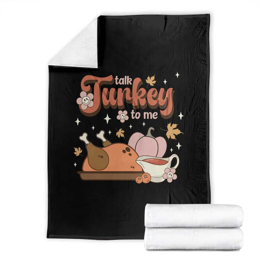 Funny Retro Thanksgiving Throw Blanket Talk Turkey To Me Fall Season Family Matching TS11 Black Print Your Wear