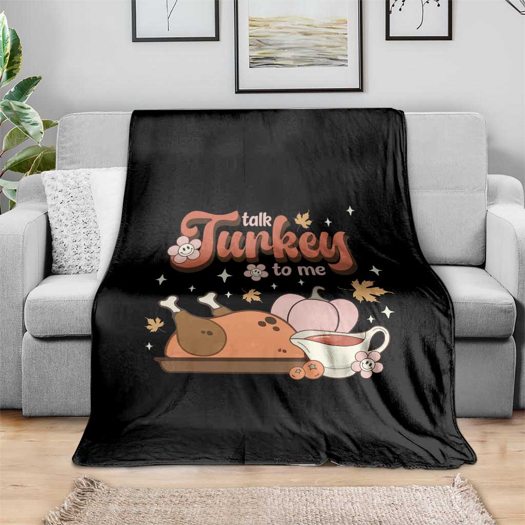 Funny Retro Thanksgiving Throw Blanket Talk Turkey To Me Fall Season Family Matching TS11 Print Your Wear