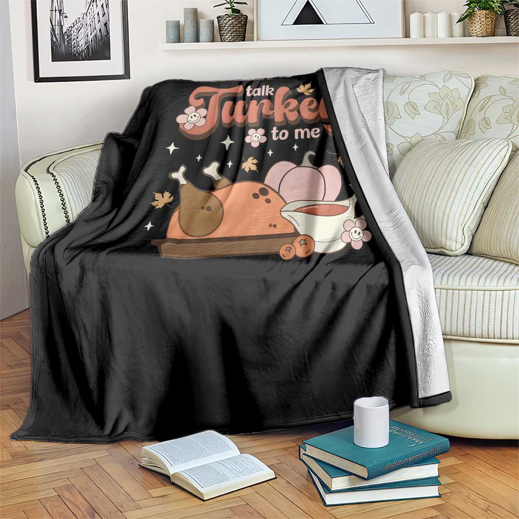 Funny Retro Thanksgiving Throw Blanket Talk Turkey To Me Fall Season Family Matching TS11 Print Your Wear