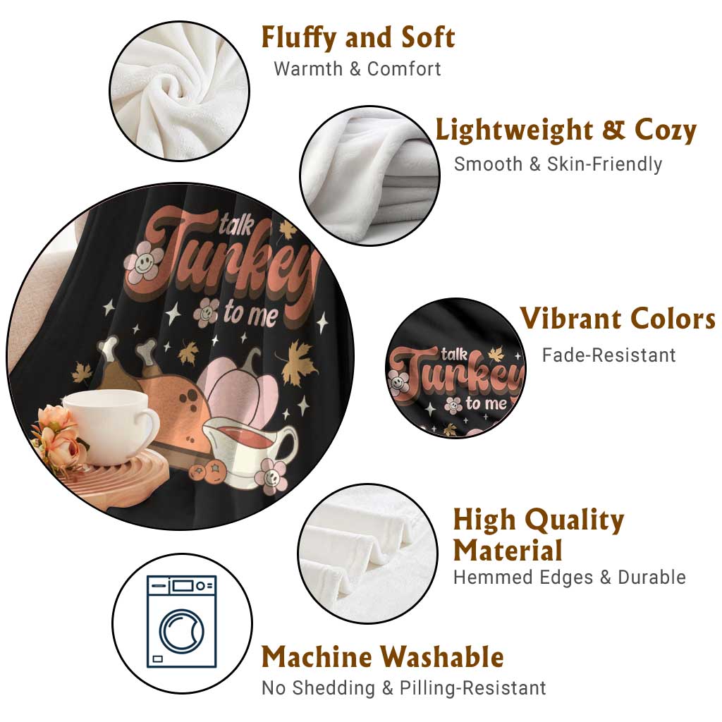 Funny Retro Thanksgiving Throw Blanket Talk Turkey To Me Fall Season Family Matching TS11 Print Your Wear