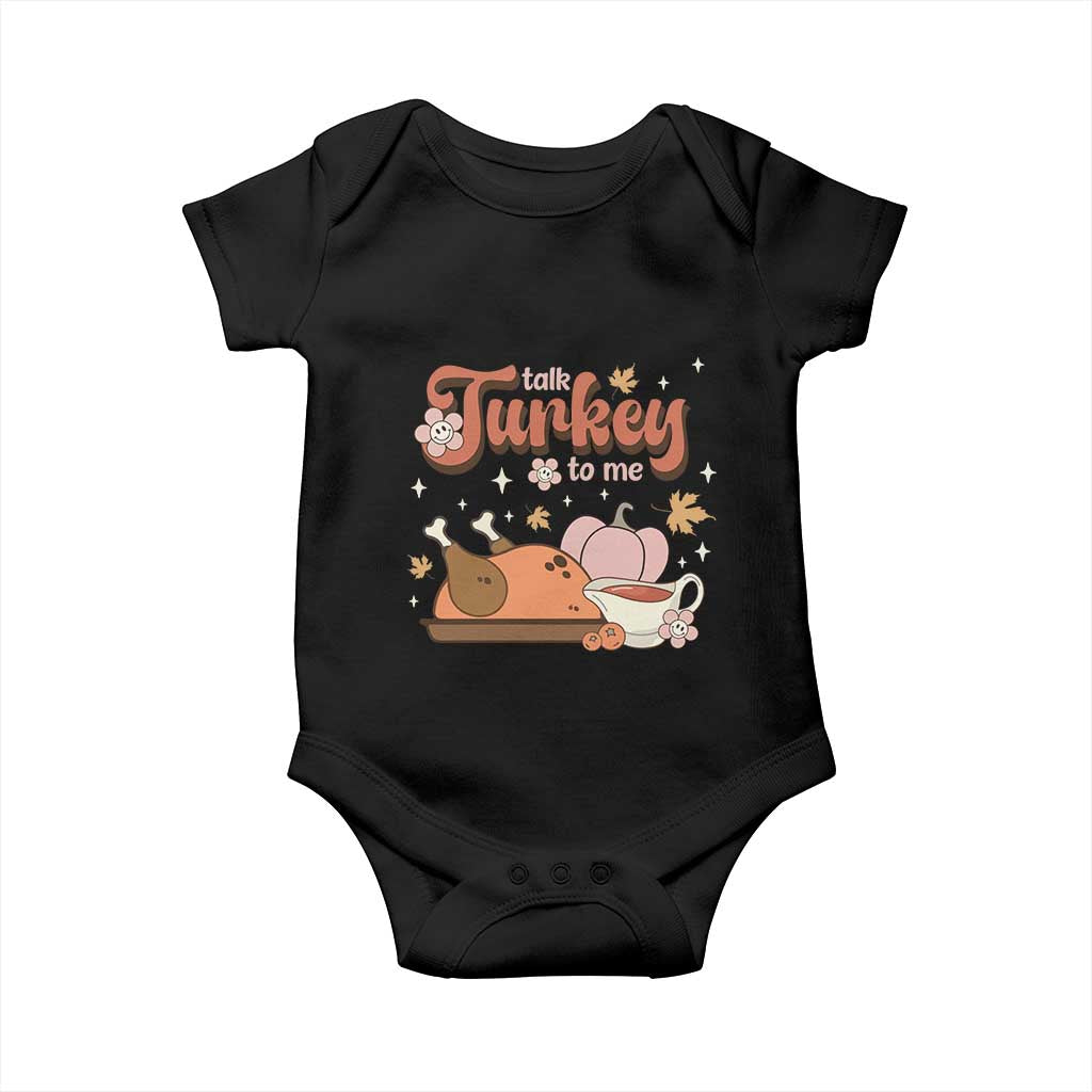 Funny Retro Thanksgiving Baby Onesie Talk Turkey To Me Fall Season Family Matching TS11 Black Print Your Wear
