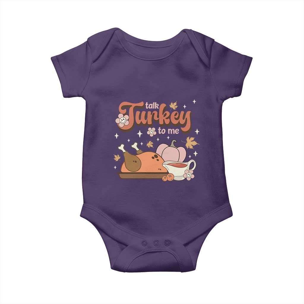 Funny Retro Thanksgiving Baby Onesie Talk Turkey To Me Fall Season Family Matching TS11 Purple Print Your Wear