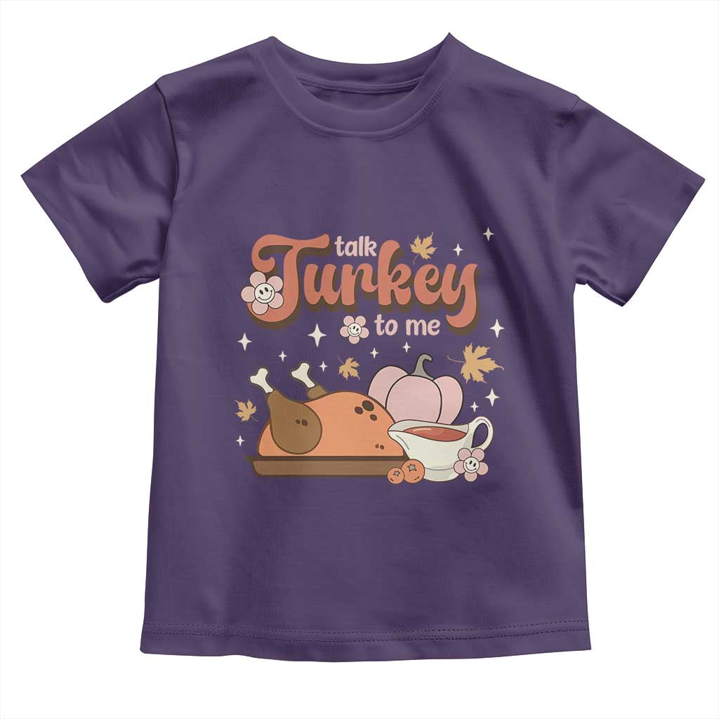 Funny Retro Thanksgiving Baby Shirt Talk Turkey To Me Fall Season Family Matching TS11 Purple Print Your Wear
