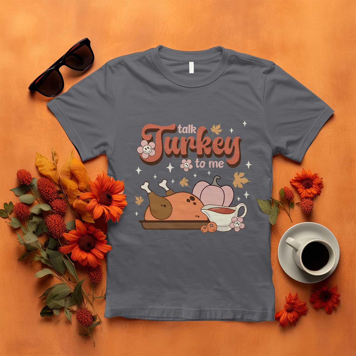 Funny Retro Thanksgiving T Shirt Talk Turkey To Me Fall Season Family Matching TS11 Charcoal Print Your Wear
