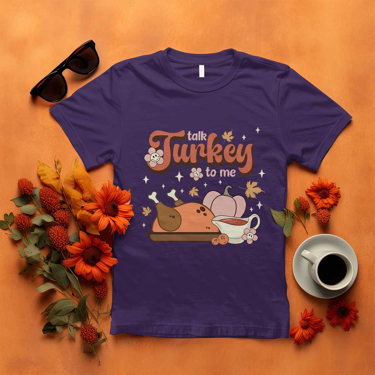 Funny Retro Thanksgiving T Shirt Talk Turkey To Me Fall Season Family Matching TS11 Purple Print Your Wear