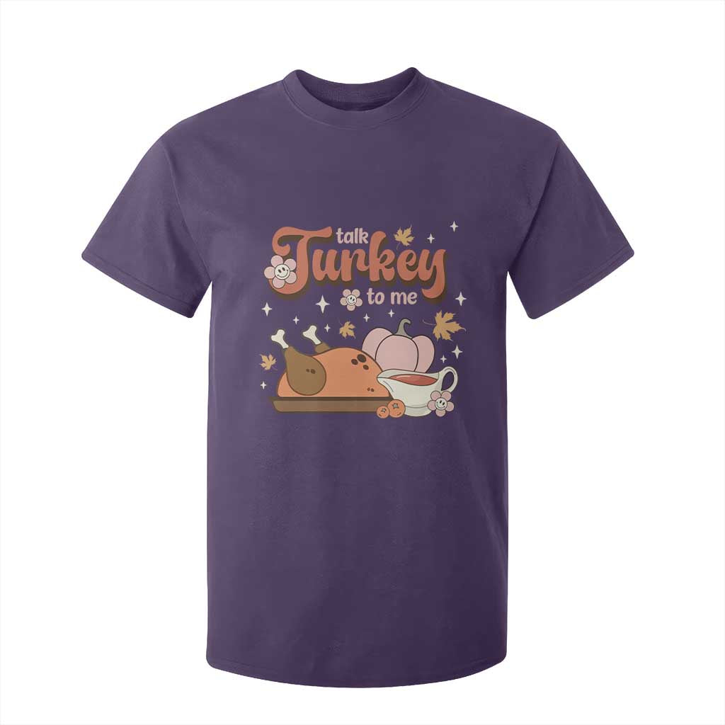 Funny Retro Thanksgiving T Shirt For Kid Talk Turkey To Me Fall Season Family Matching TS11 Purple Print Your Wear
