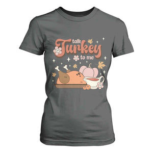 Funny Retro Thanksgiving T Shirt For Women Talk Turkey To Me Fall Season Family Matching TS11 Dark Heather Print Your Wear
