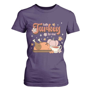Funny Retro Thanksgiving T Shirt For Women Talk Turkey To Me Fall Season Family Matching TS11 Purple Print Your Wear