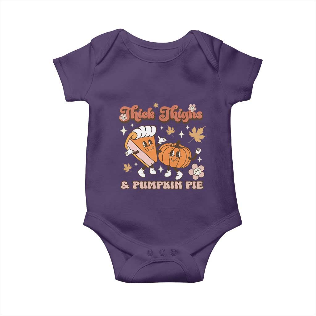 Funny Retro Thanksgiving Baby Onesie Thick Thighs And Pumpkin Pie Fall Season Family Matching TS11 Purple Print Your Wear