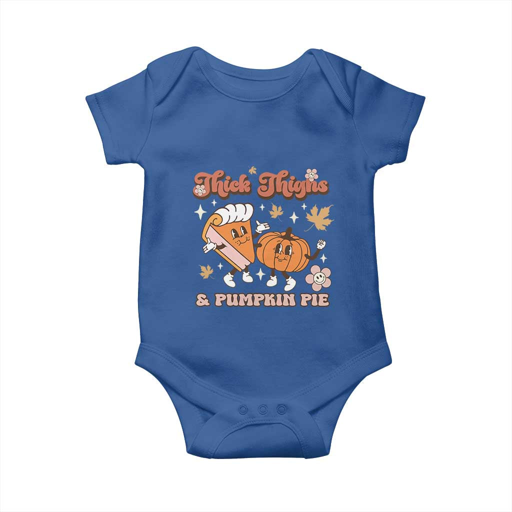 Funny Retro Thanksgiving Baby Onesie Thick Thighs And Pumpkin Pie Fall Season Family Matching TS11 Royal Blue Print Your Wear
