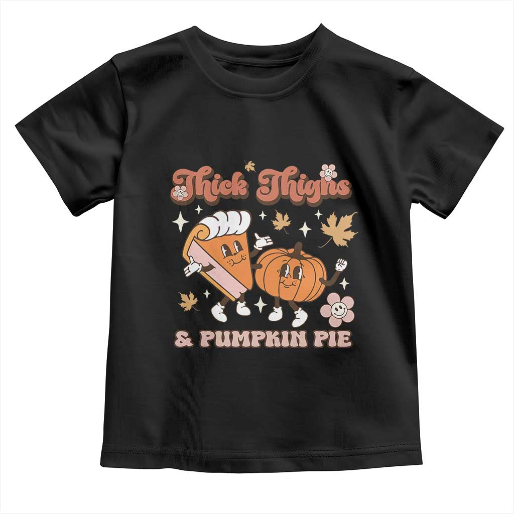 Funny Retro Thanksgiving Baby Shirt Thick Thighs And Pumpkin Pie Fall Season Family Matching TS11 Black Print Your Wear