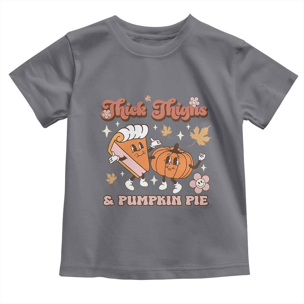 Funny Retro Thanksgiving Baby Shirt Thick Thighs And Pumpkin Pie Fall Season Family Matching TS11 Charcoal Print Your Wear