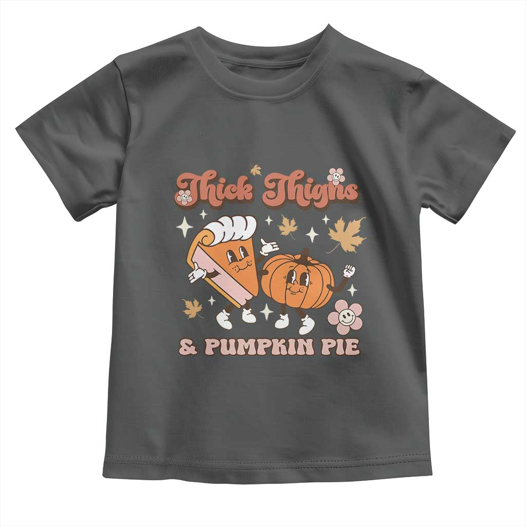 Funny Retro Thanksgiving Baby Shirt Thick Thighs And Pumpkin Pie Fall Season Family Matching TS11 Dark Heather Print Your Wear