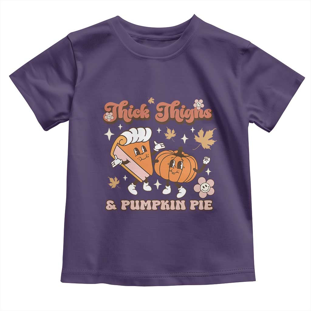 Funny Retro Thanksgiving Baby Shirt Thick Thighs And Pumpkin Pie Fall Season Family Matching TS11 Purple Print Your Wear