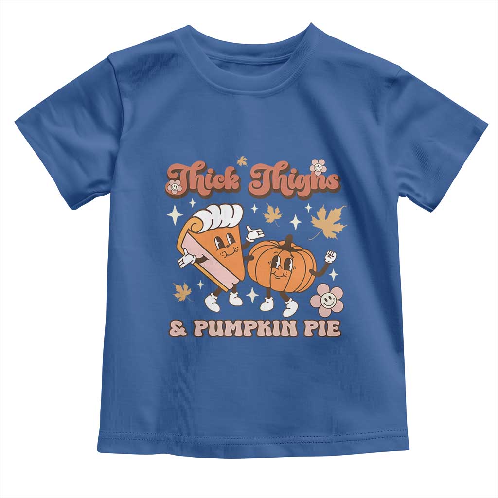 Funny Retro Thanksgiving Baby Shirt Thick Thighs And Pumpkin Pie Fall Season Family Matching TS11 Royal Blue Print Your Wear