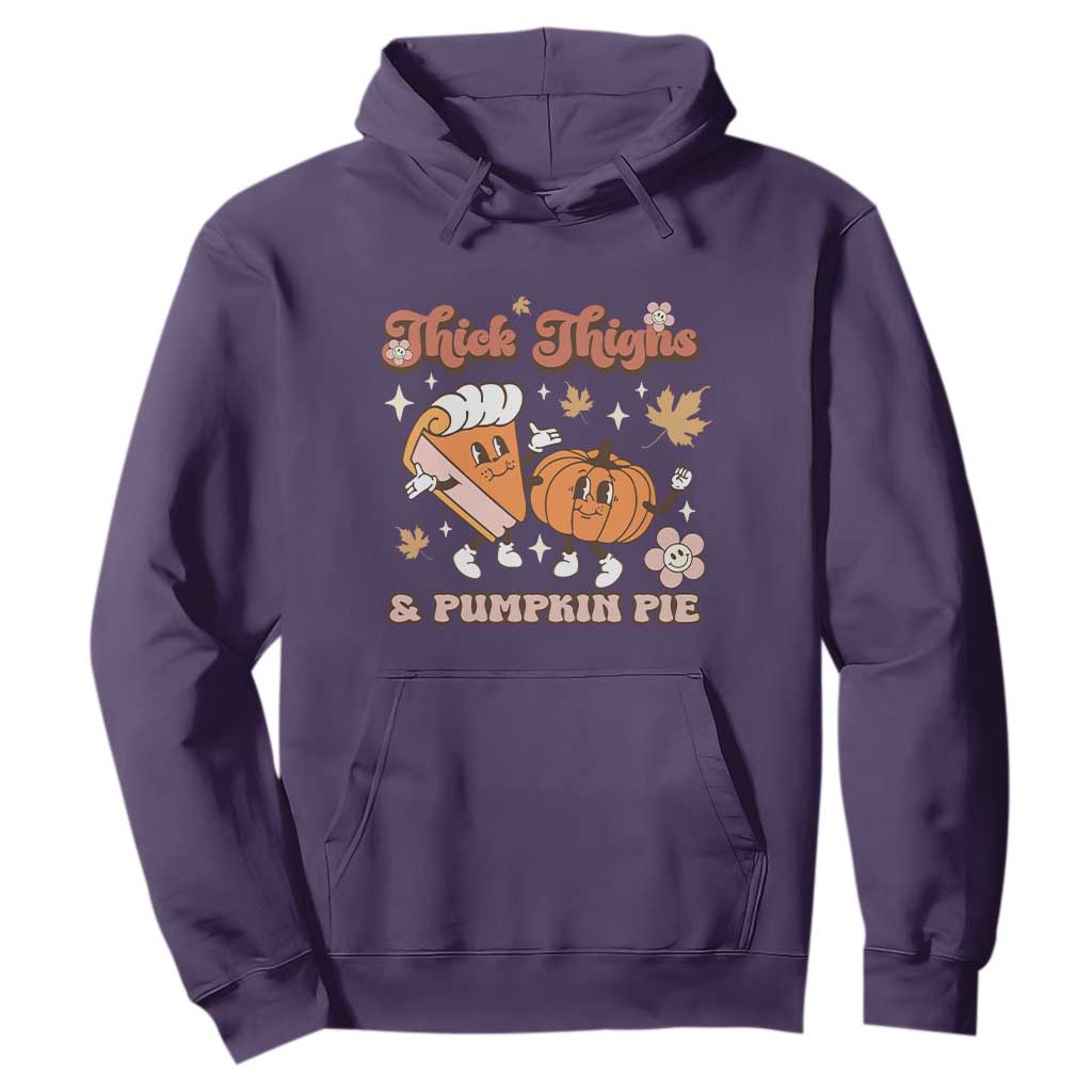 Funny Retro Thanksgiving Hoodie Thick Thighs And Pumpkin Pie Fall Season Family Matching TS11 Purple Print Your Wear