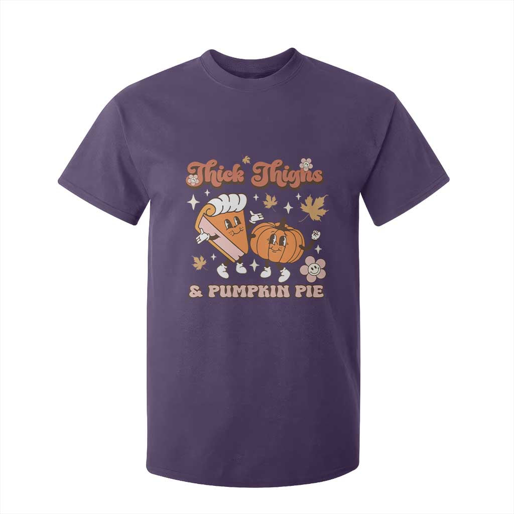Funny Retro Thanksgiving T Shirt For Kid Thick Thighs And Pumpkin Pie Fall Season Family Matching TS11 Purple Print Your Wear