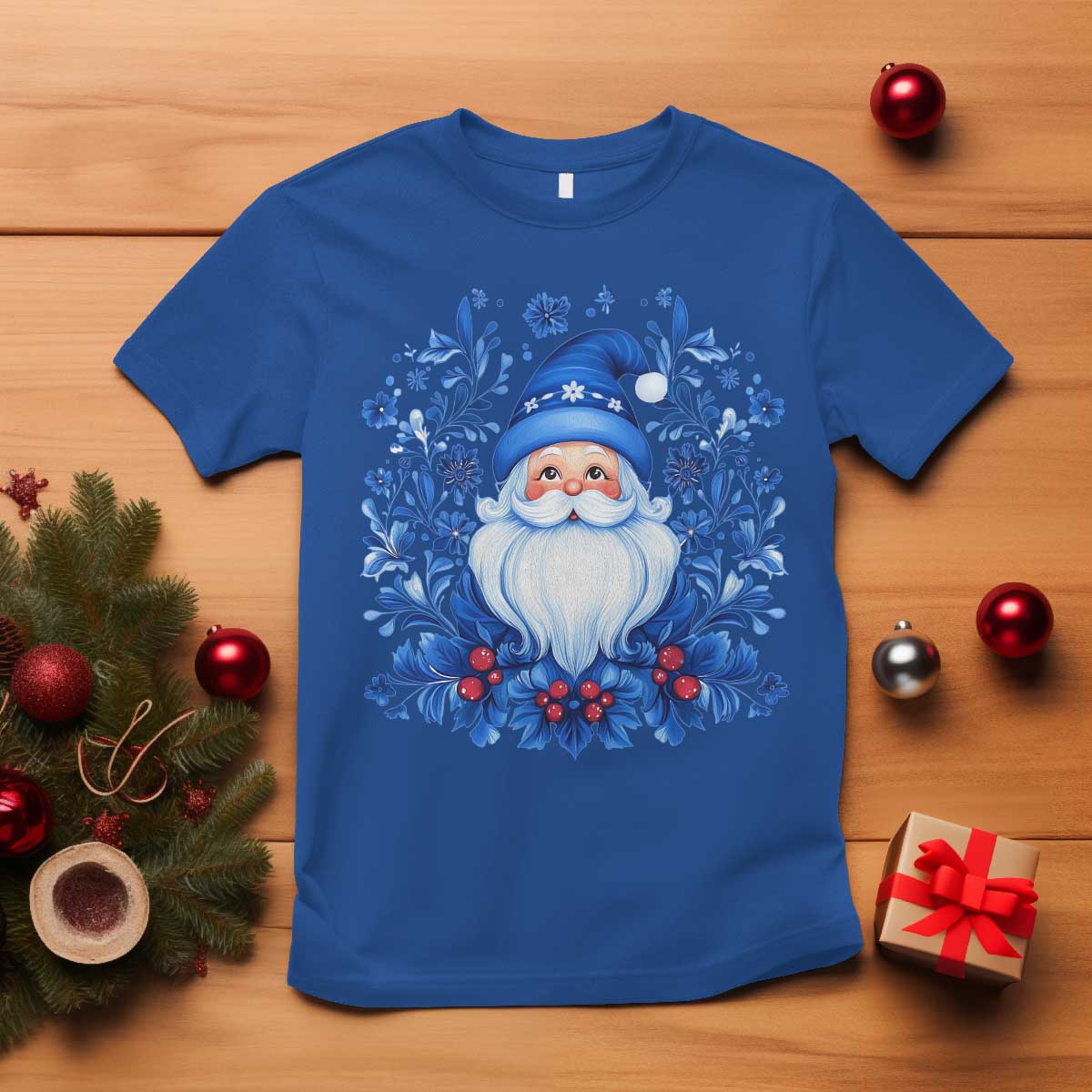 Norwegian Christmas Scandinavian Yule Santa Folk Art Winter Solstice T Shirt TS11 Royal Blue Print Your Wear
