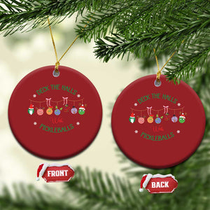 Funny Xmas Pickleball Christmas Ornament Deck The Halls With Pickleballs Santa Hat TS11 Circle Red Print Your Wear