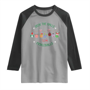 Funny Christmas Pickleball Raglan Shirt Deck The Halls With Pickleballs Santa Hat TS11 Sport Gray Black Print Your Wear