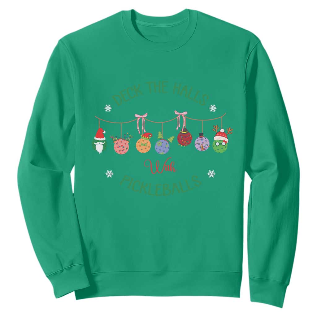 Funny Christmas Pickleball Sweatshirt Deck The Halls With Pickleballs Santa Hat TS11 Irish Green Print Your Wear