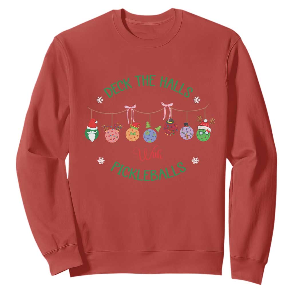 Funny Christmas Pickleball Sweatshirt Deck The Halls With Pickleballs Santa Hat TS11 Red Print Your Wear