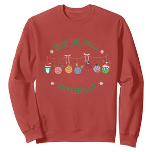 Funny Christmas Pickleball Sweatshirt Deck The Halls With Pickleballs Santa Hat TS11 Red Print Your Wear