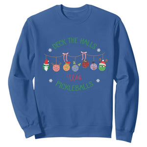Funny Christmas Pickleball Sweatshirt Deck The Halls With Pickleballs Santa Hat TS11 Royal Blue Print Your Wear